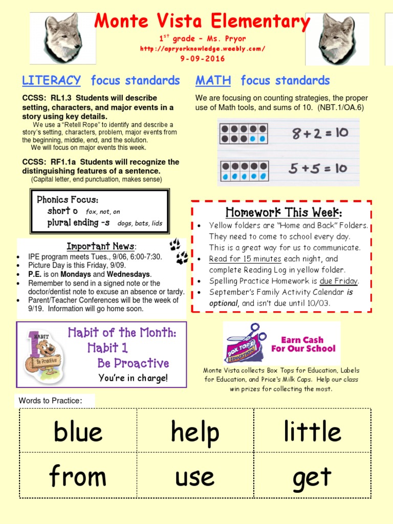 September Homework and Updates | PDF | Language Arts & Discipline