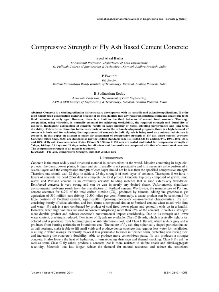 Compressive Strength of Fly Ash Concrete | PDF | Fly Ash | Concrete