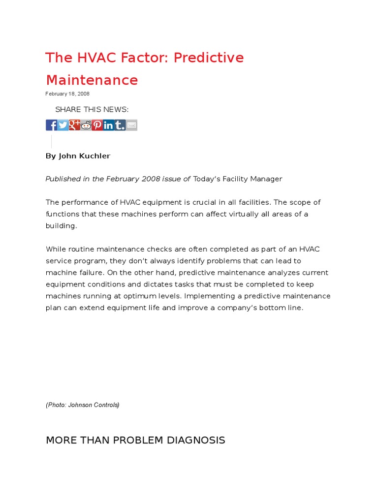 Predictive HVAC Maintenance Guide | PDF | Reliability Engineering | Hvac