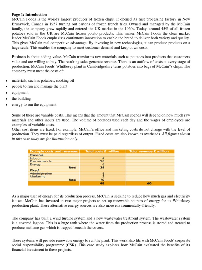 McCain Foods' Investment in Renewable Energy Evaluating the Financial
