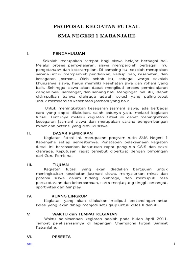 Contoh Kata Pengantar Proposal Kegiatan Turnamen Futsal  IMAGESEE