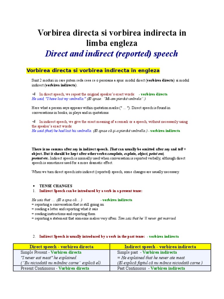 Direct and Indirect Reported Speech | PDF | Object (Grammar ...