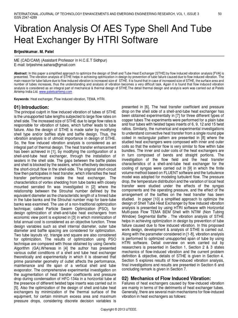 Vibration Analysis of Aes Type Shell and Tube Heat Exchanger by Htri