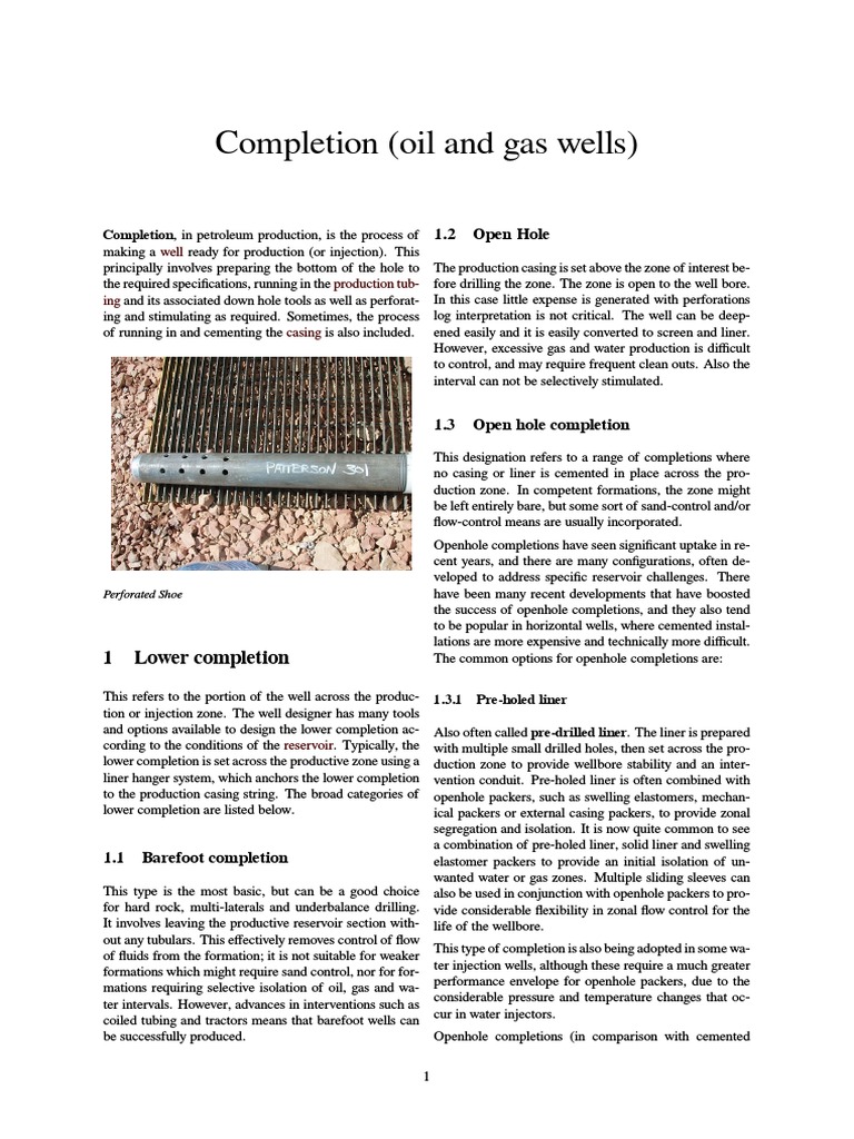 Completion (Oil and Gas Wells) | PDF | Casing (Borehole) | Natural Gas