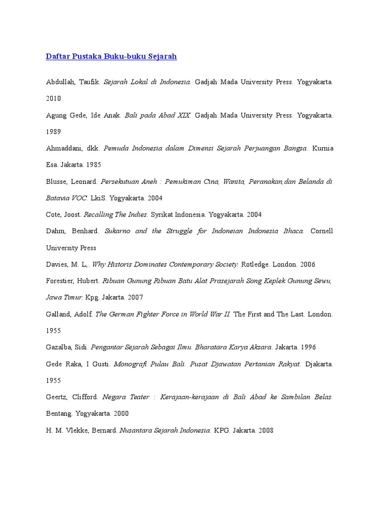 Daftar Pustaka Buku2 Sejarah | PDF
