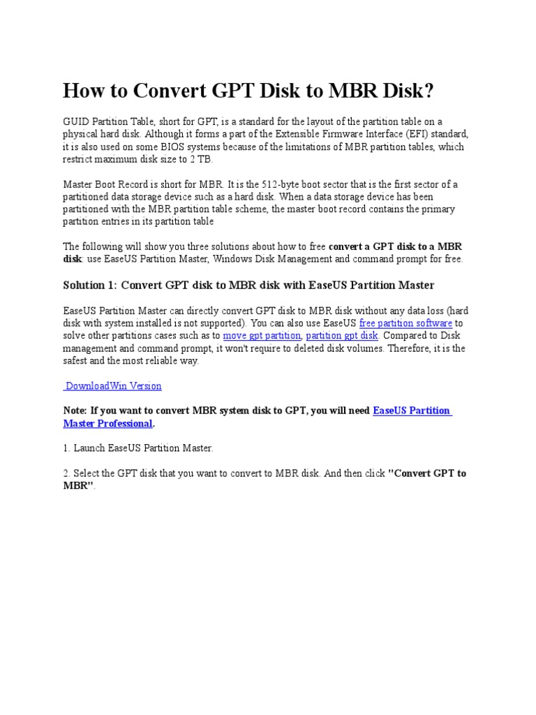 Three Methods for Converting a GPT Disk to MBR Disk Without Data Loss