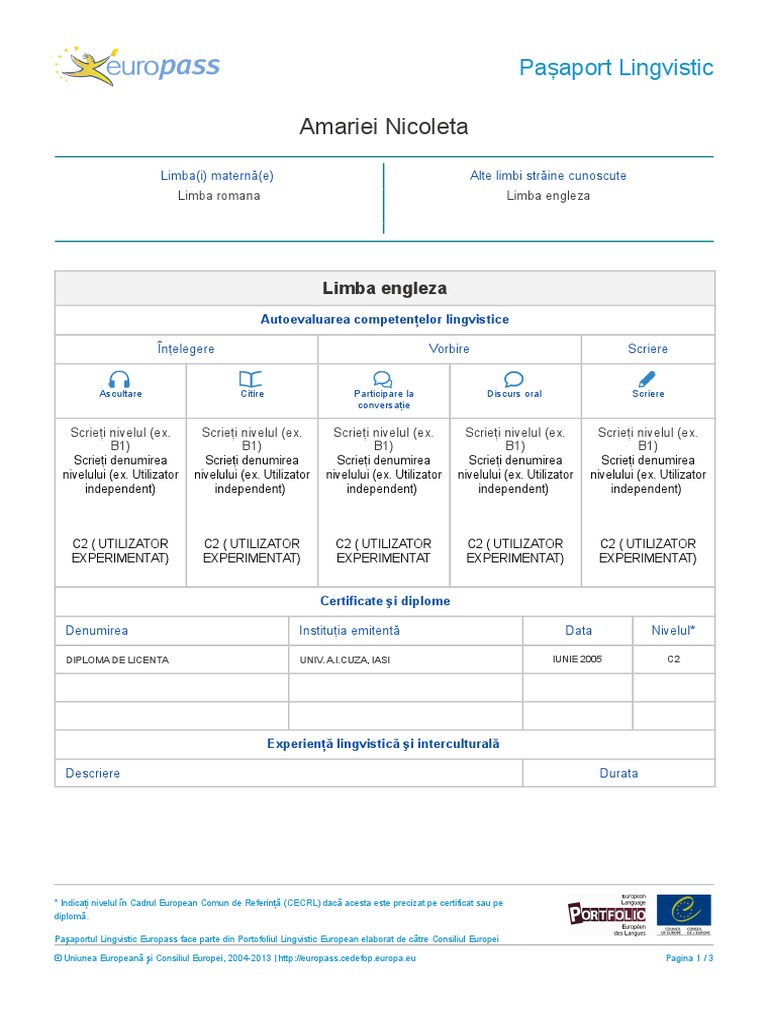 Pasaport Lingvistic Model | PDF