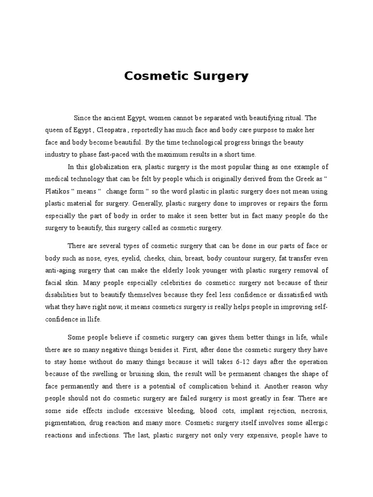 Cosmetic Surgery Pdf Plastic Surgery Cosmetics