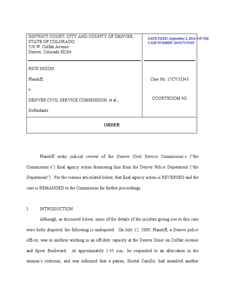 Ricky Nixon Ruling: Denver District Court | PDF | Standard Of Review ...