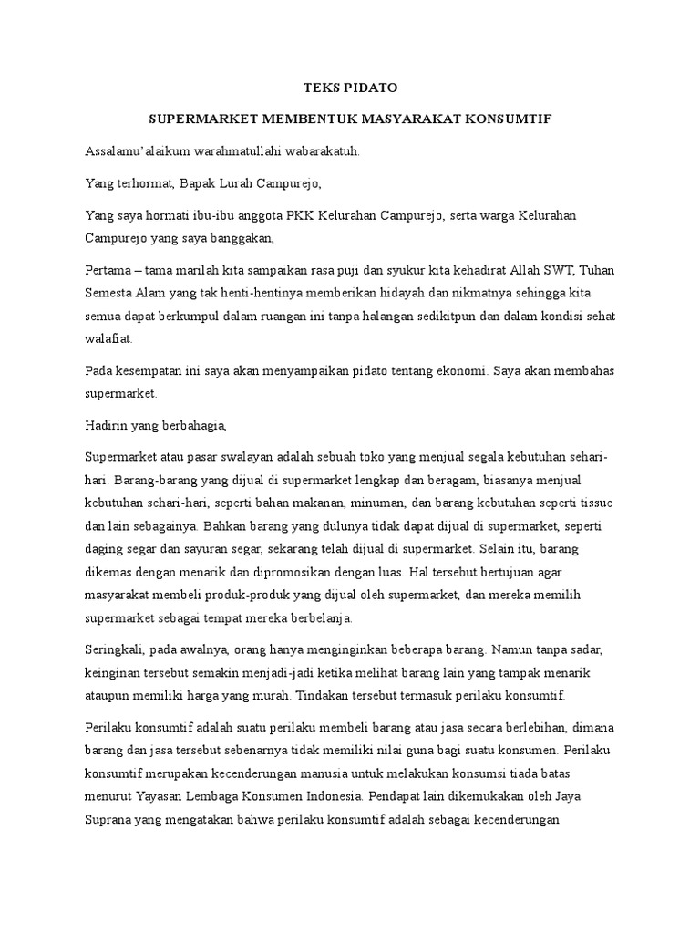 Pidato Tentang Supermarket Penyebab Perilaku Konsumtif