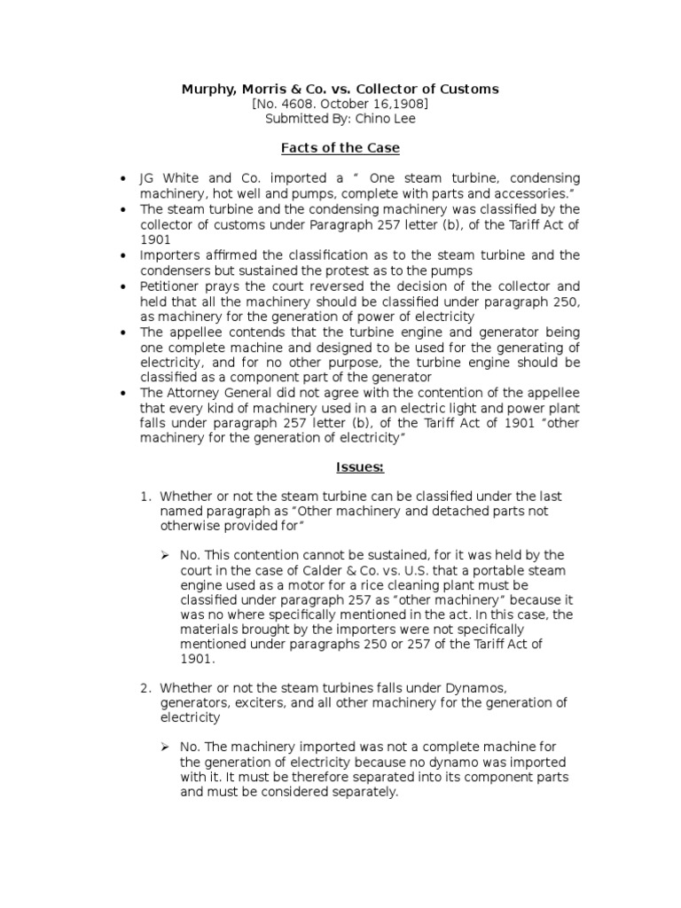 Murphy, Morris & Co. v. Collector of Customs Chino PDF Machine