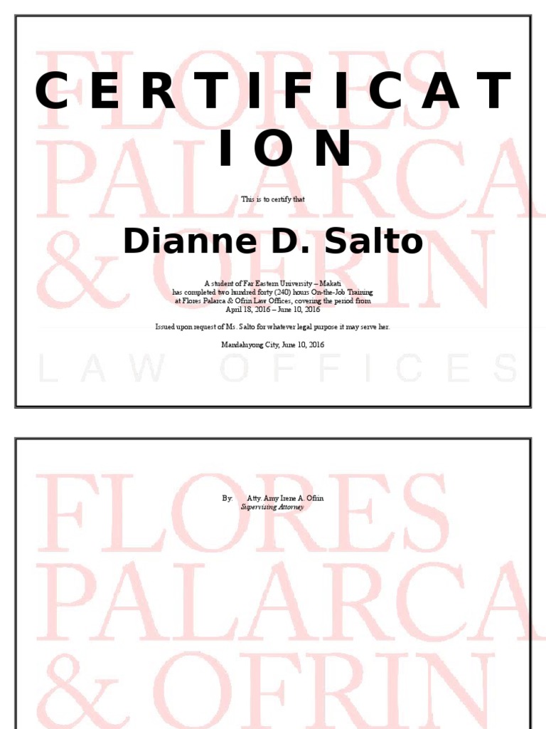 Law Student Internship Certificate | PDF