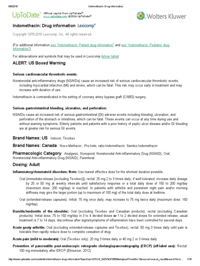 Indomethacin Drug Information PDF Nonsteroidal Anti Inflammatory