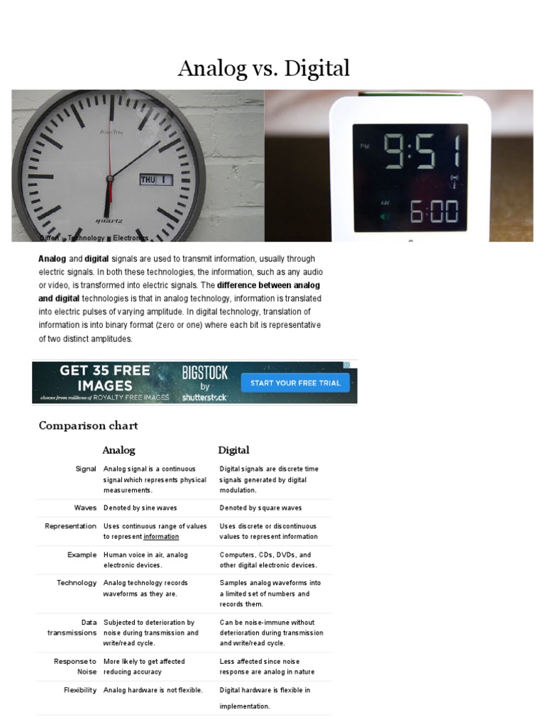 Analog Vs Digital - Difference and Comparison - Diffen | PDF | Signal ...