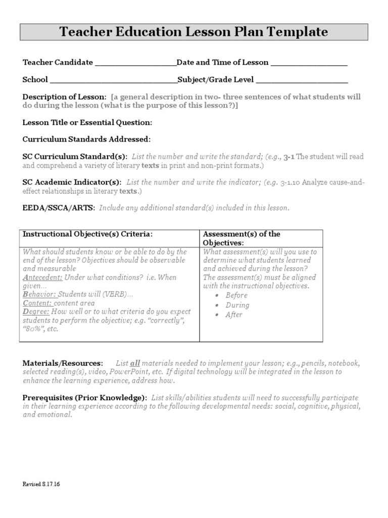 Teacher Education Lesson Plan Template | PDF | Lesson Plan ...