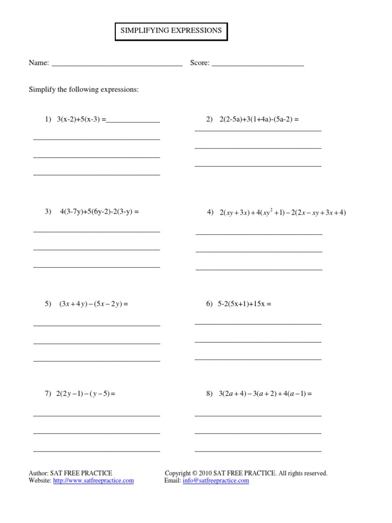 Simplifying Algebraic Expressions Guide | PDF
