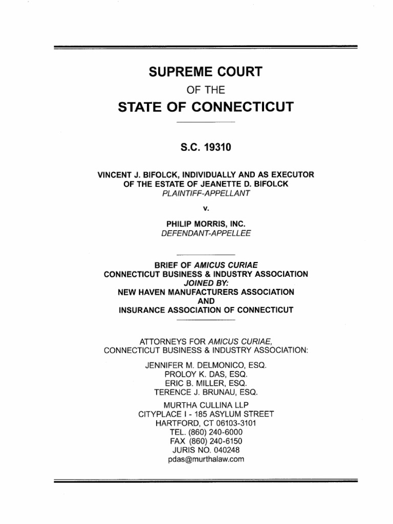 Brief of Amicus Curiae CBIA Product Liability Tort