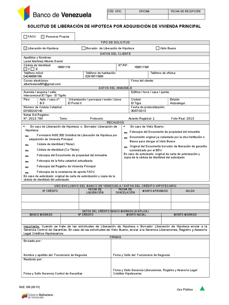 Liberacion de Hipoteca Bancos Venezuela
