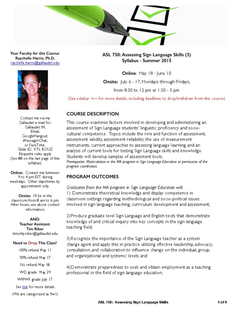 ASL 750: Sign Language Assessment Course | PDF | Educational Assessment ...