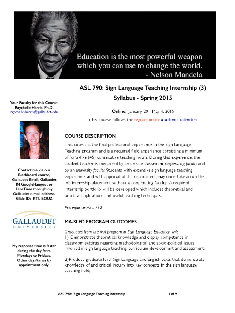 Asl 790 Sign Language Teaching Internship - Three Sections - Spring ...