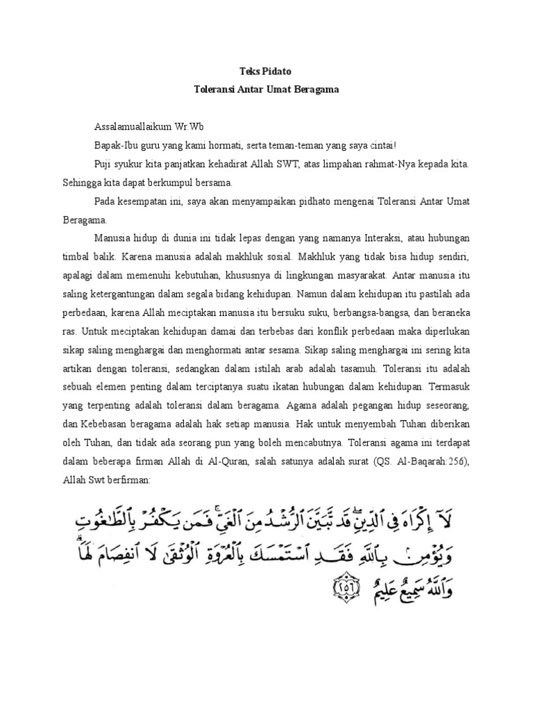 Teks Pidato Toleransi Antar Umat Beragama