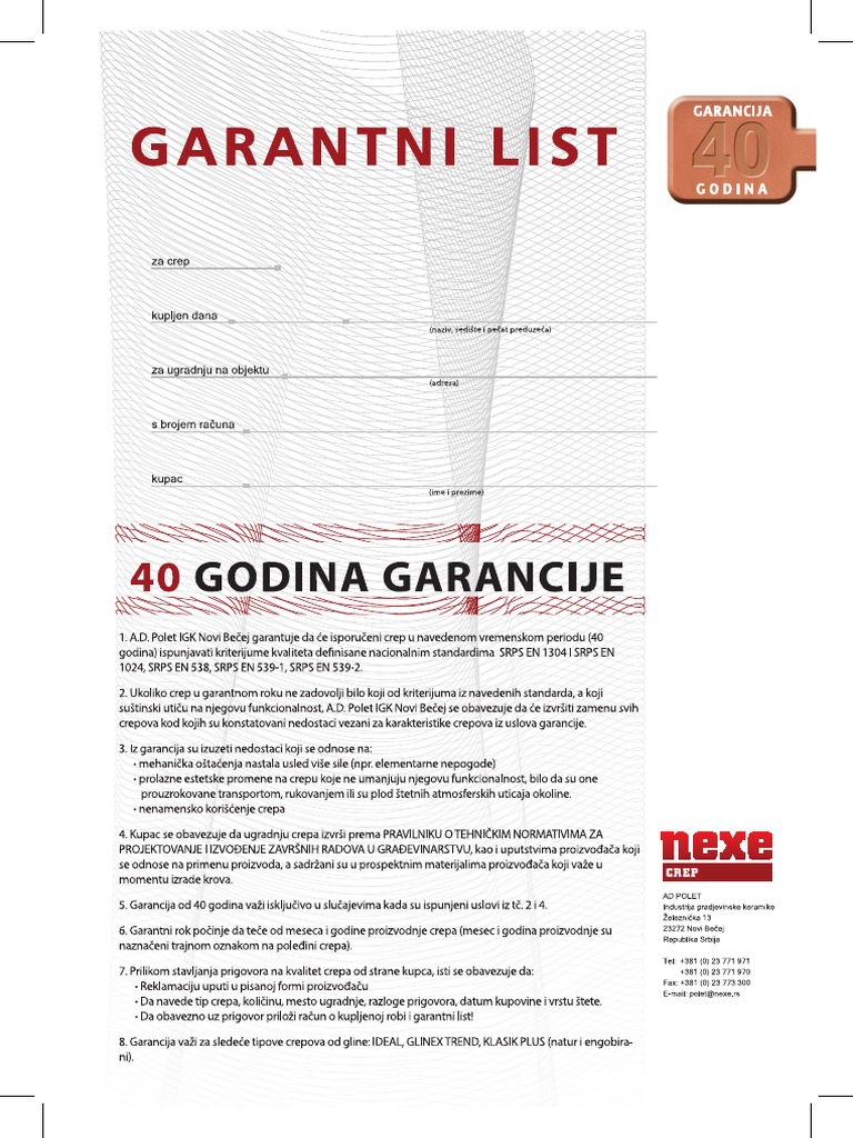 Garantni List Srpski1 | PDF
