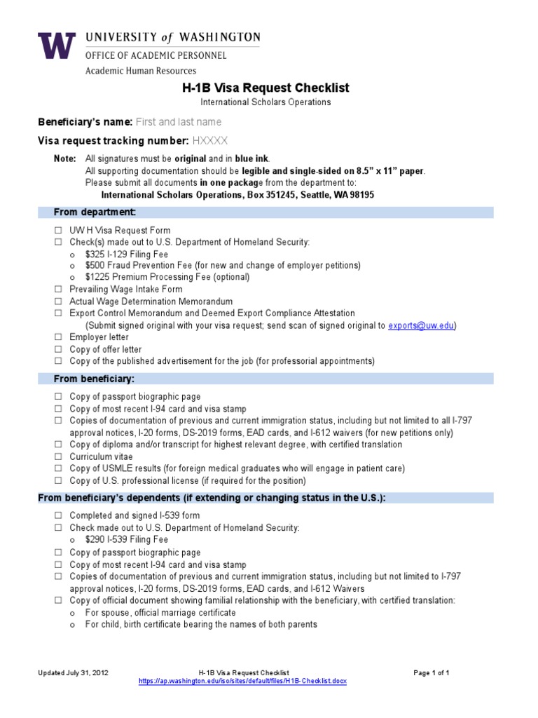 H1B Checklist PDF