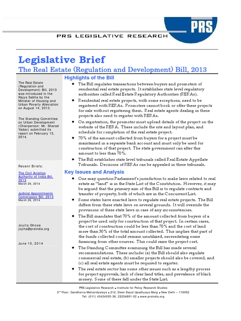Real Estate Regulation Bill Overview | PDF | Consumer Protection | Real ...