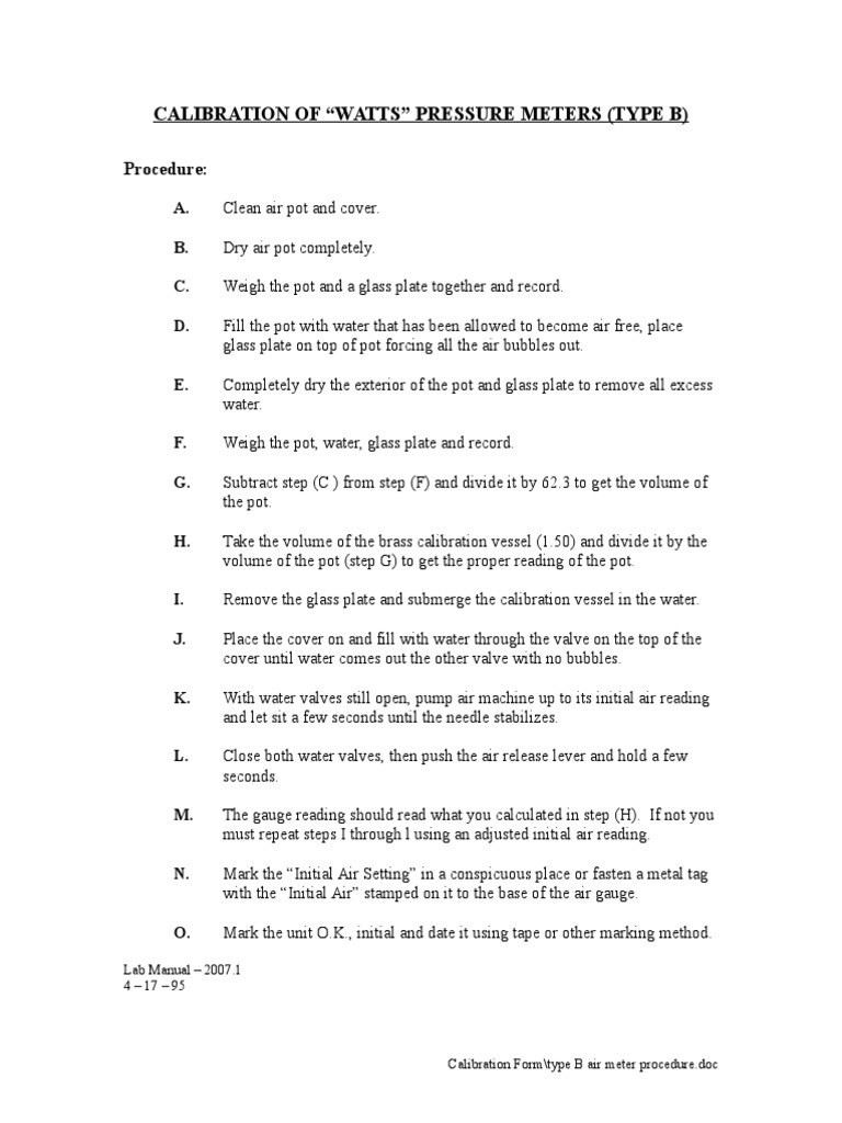 Type B Air Meter Procedure PDF