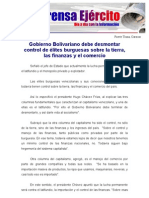 Gobierno Bolivariano debe desmontar control de élites burguesas sobre la tierra, las finanzas y el comercio