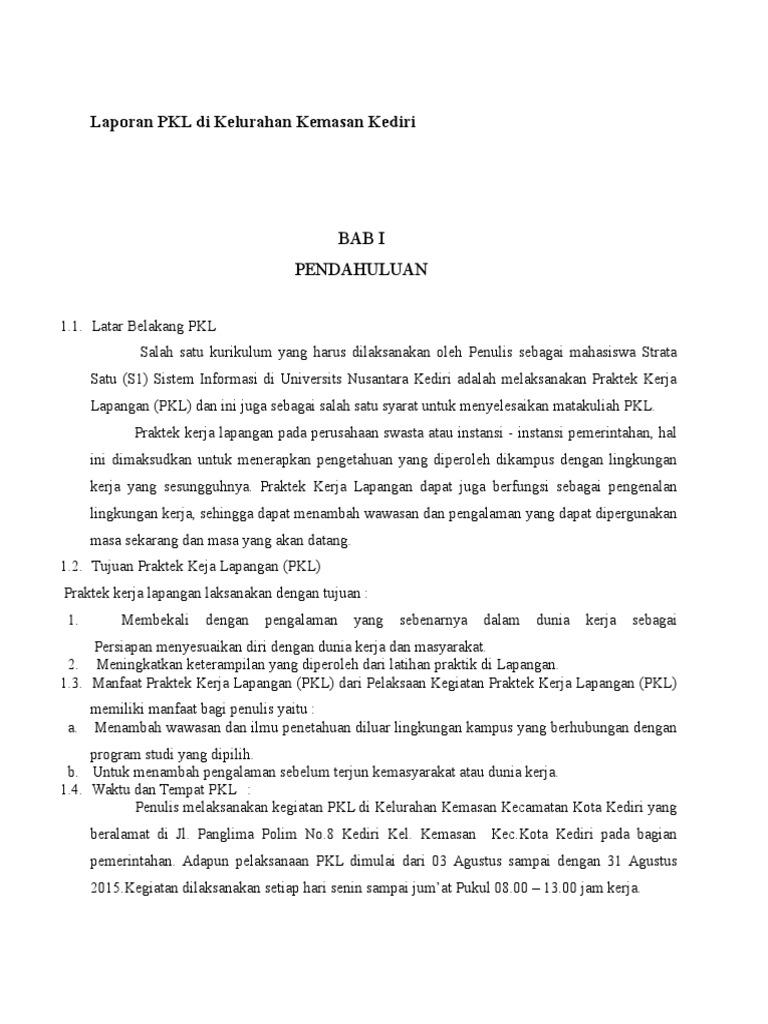 Laporan Pkl Di Kelurahan Kemasan Kediri