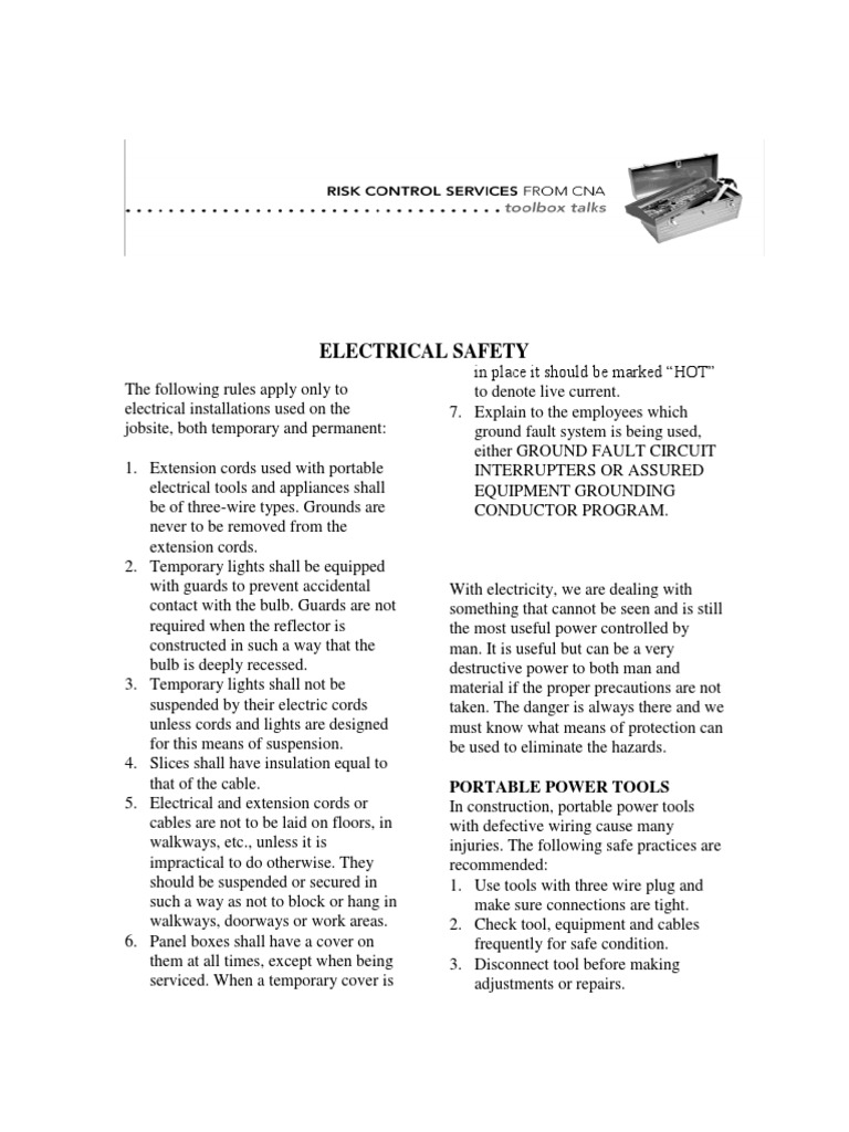 Electrical Safety Portable Power Tools PDF
