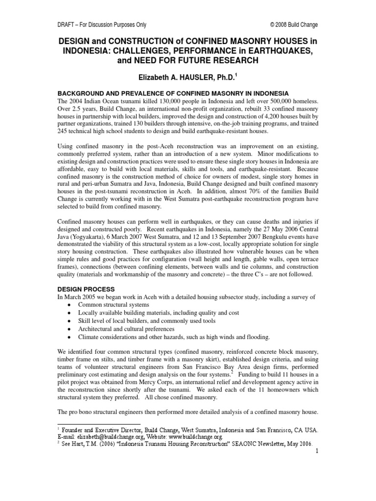 Design and Construction of Confined Masonry Houses in Indonesia | PDF ...