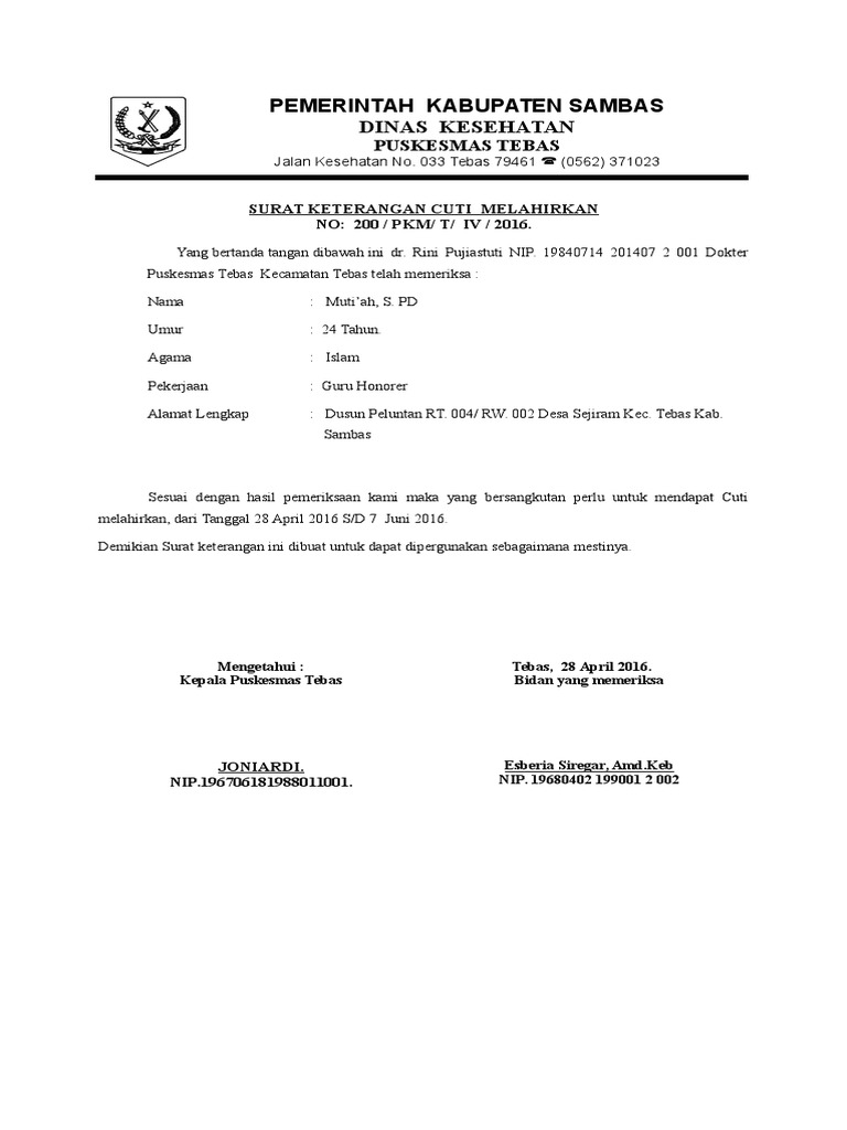 Surat Ket Cuti Melahirkannew