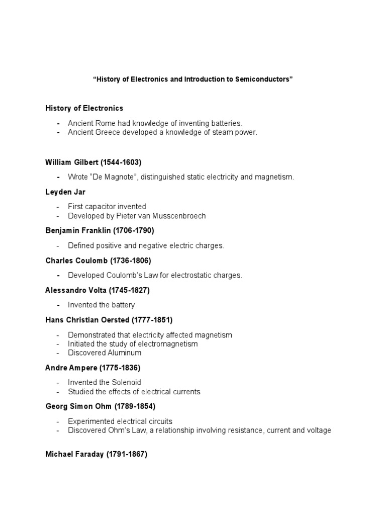 History of Electronics & Semiconductors | PDF | Vacuum Tube | Electricity