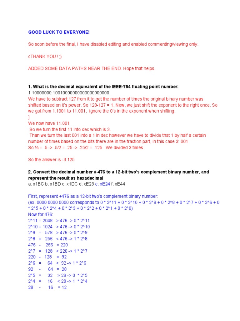 Mock Final Answers | PDF | Instruction Set | Computer Data Storage