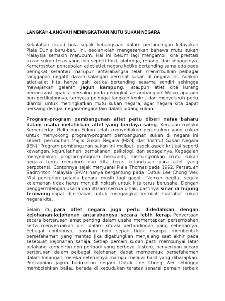 Langkah Meningkatkan Mutu Sukan Pdf