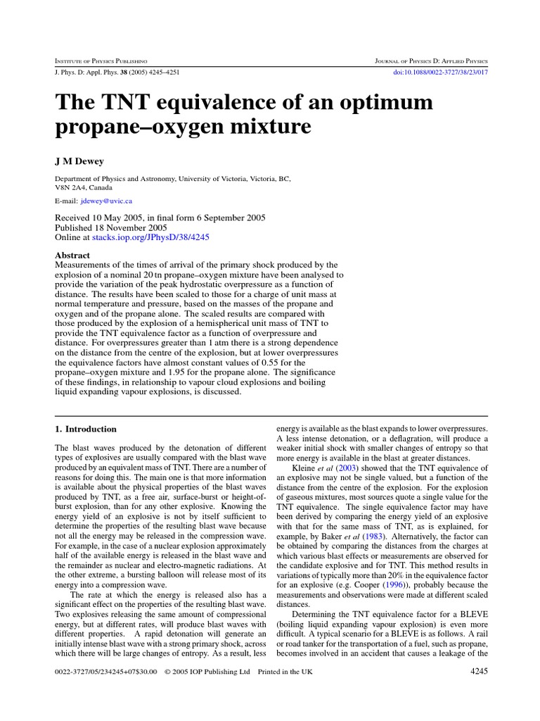 TNT Equivalency Propane Oxygen Mixture | PDF | Explosion | Explosive ...