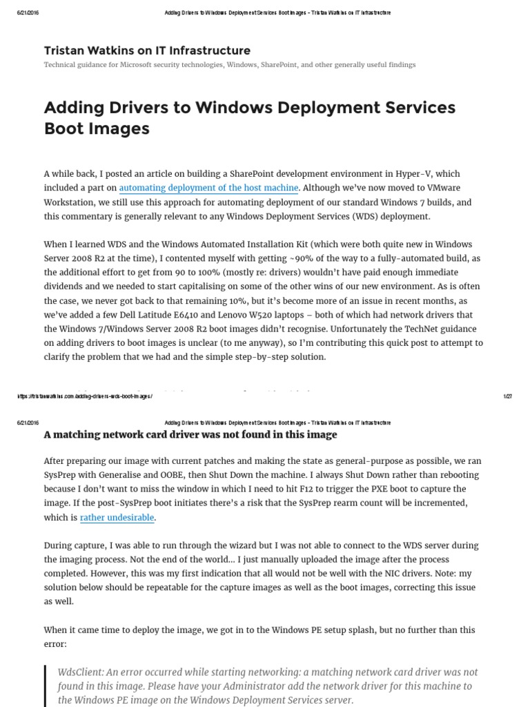 Adding Drivers to WDS Boot Images | PDF | Booting | Microsoft Windows