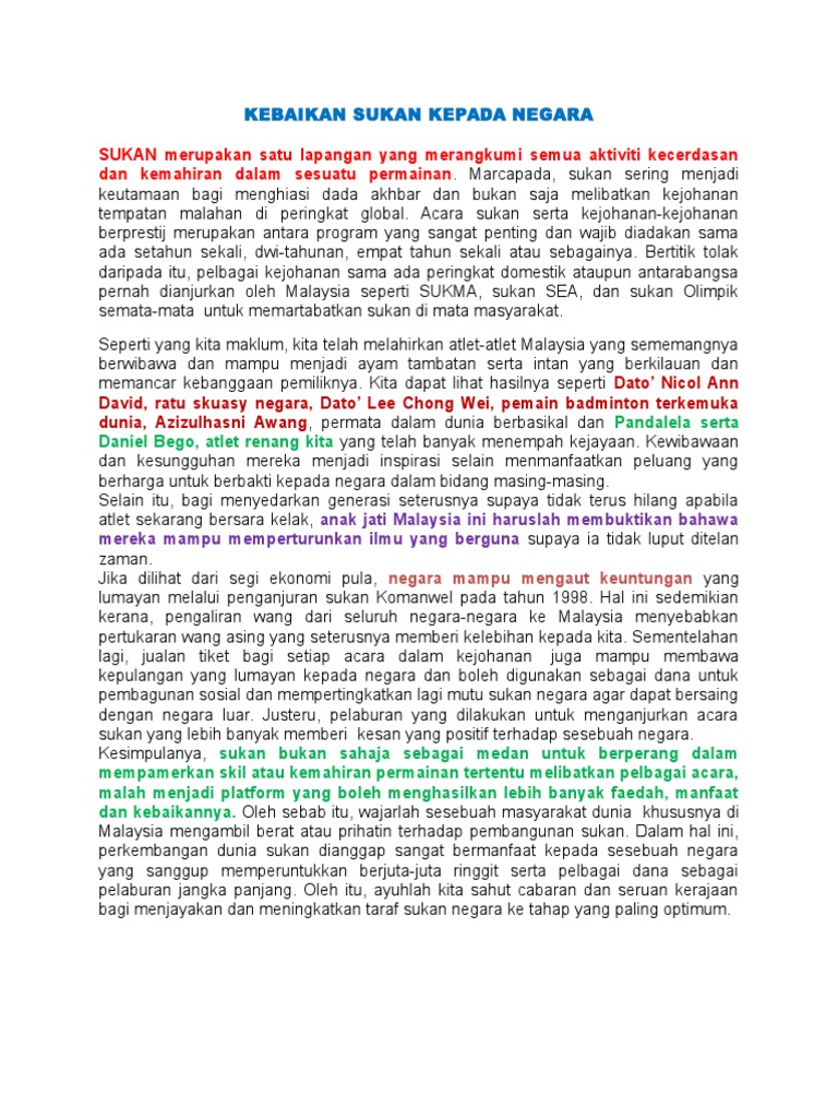 Kebaikan Sukan Kepada Negara Pdf