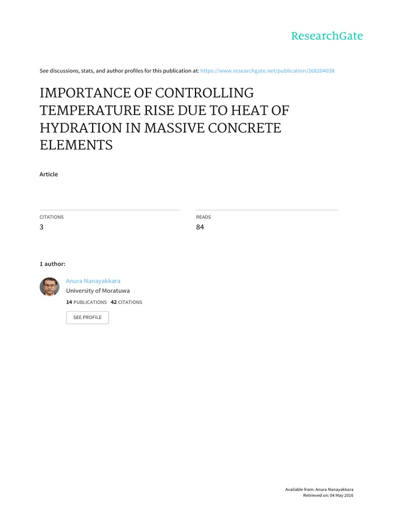 Controlling Heat of Hydration in Concrete | PDF | Concrete | Cement