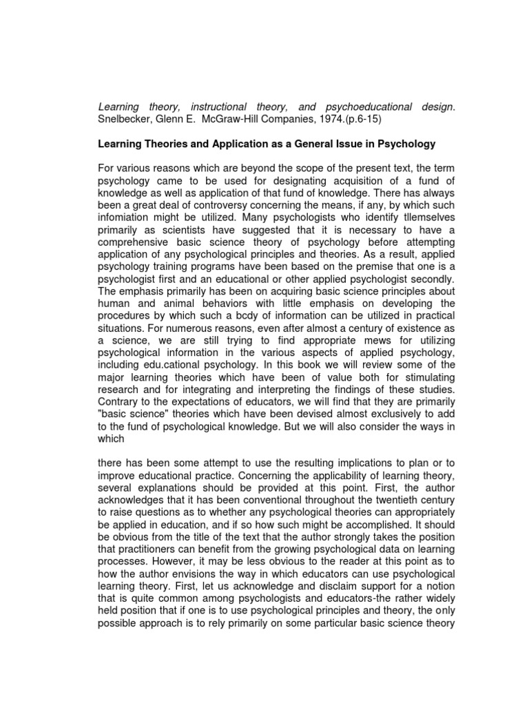 Learning Theories in Educational Practice | PDF | Learning Theory ...