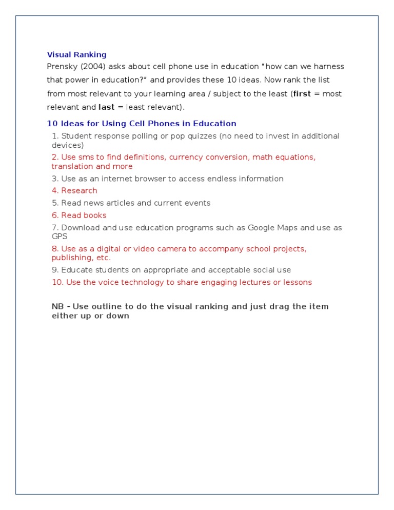 The Use of Cellphones Assignment 2 | PDF