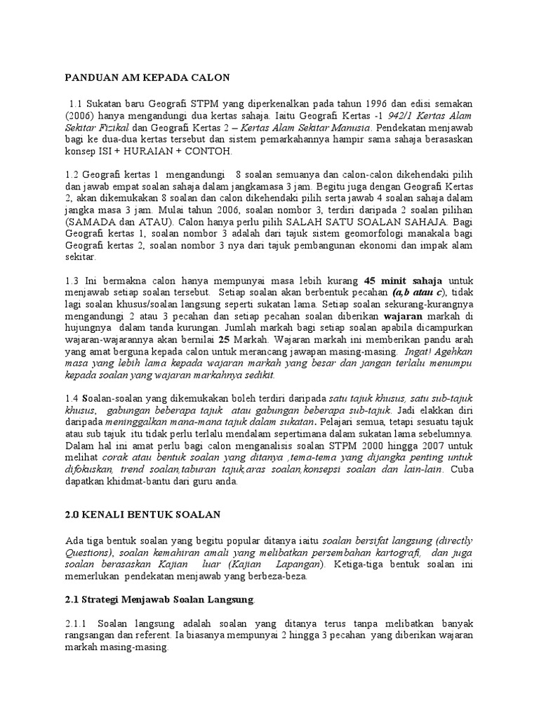 Panduan Menjawab Soalan Geografi STPM