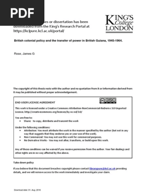 British Colonial Policy And Transfer Of Power In Guiana 1945 - 