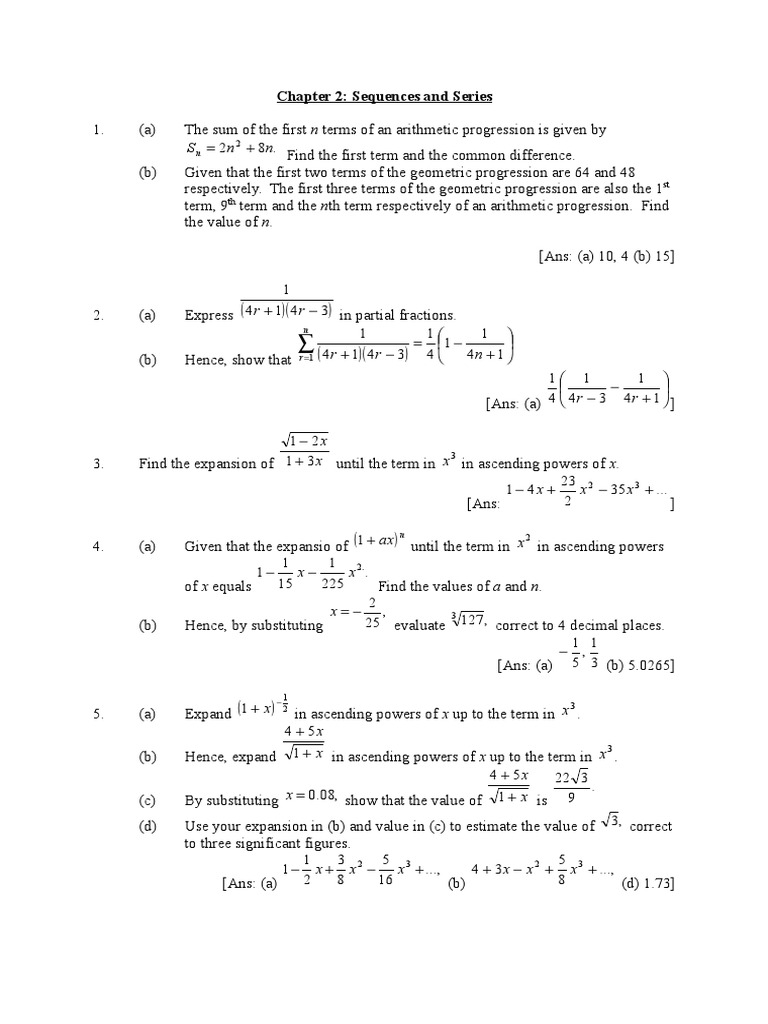 Sequences and Series: Problems & Solutions | PDF | Arithmetic ...
