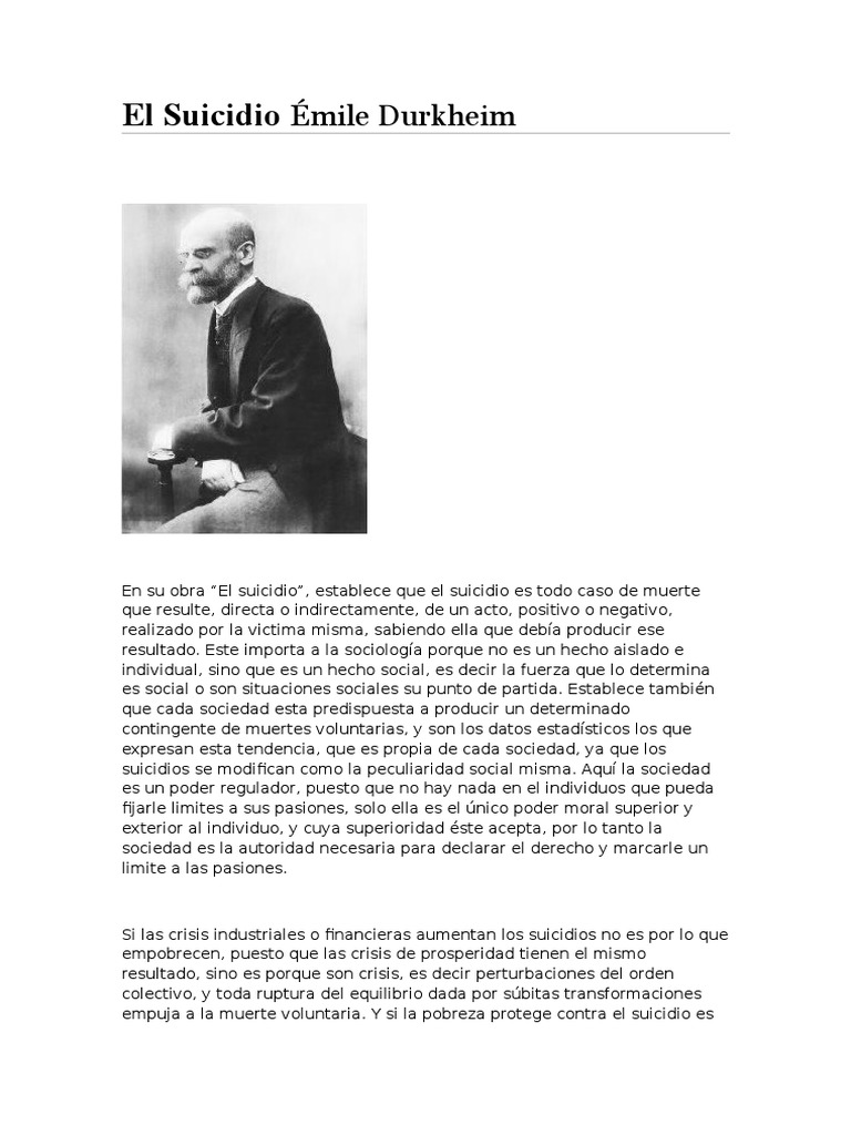Teoria del suicidio de emile durkheim