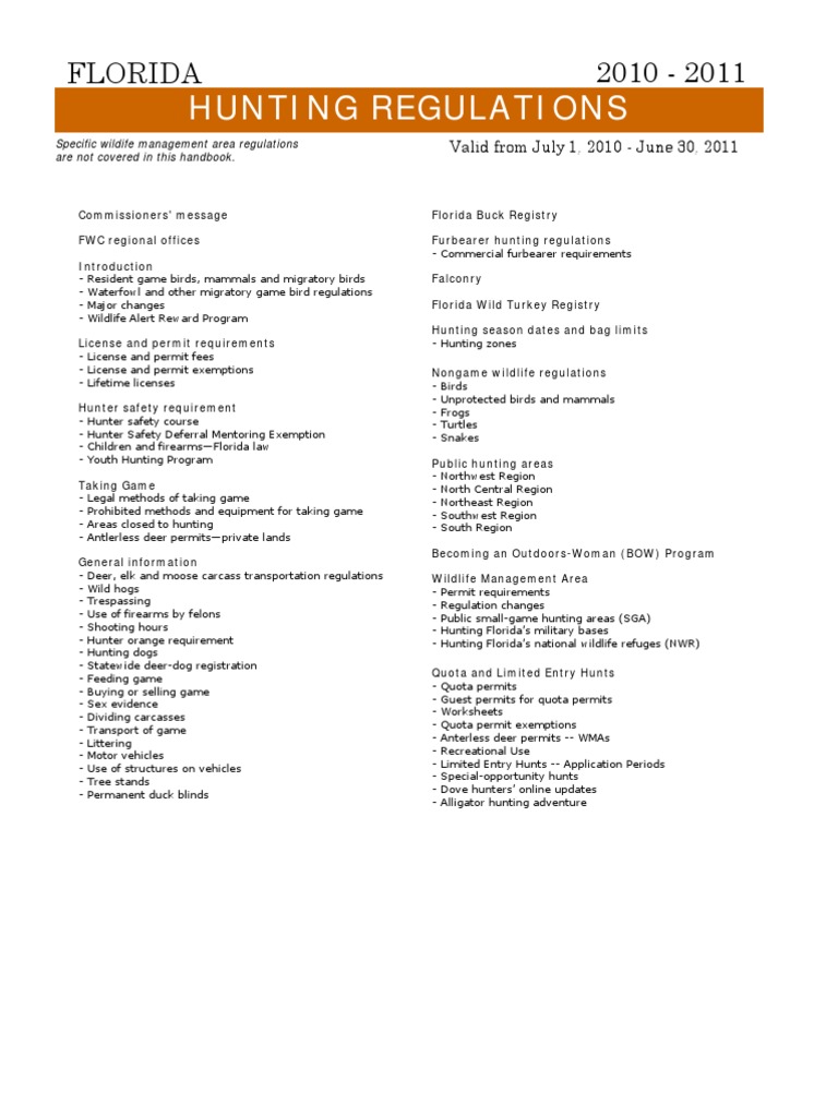 Florida 2010-2011 Hunting Regulations | PDF | Hunting | Firearms