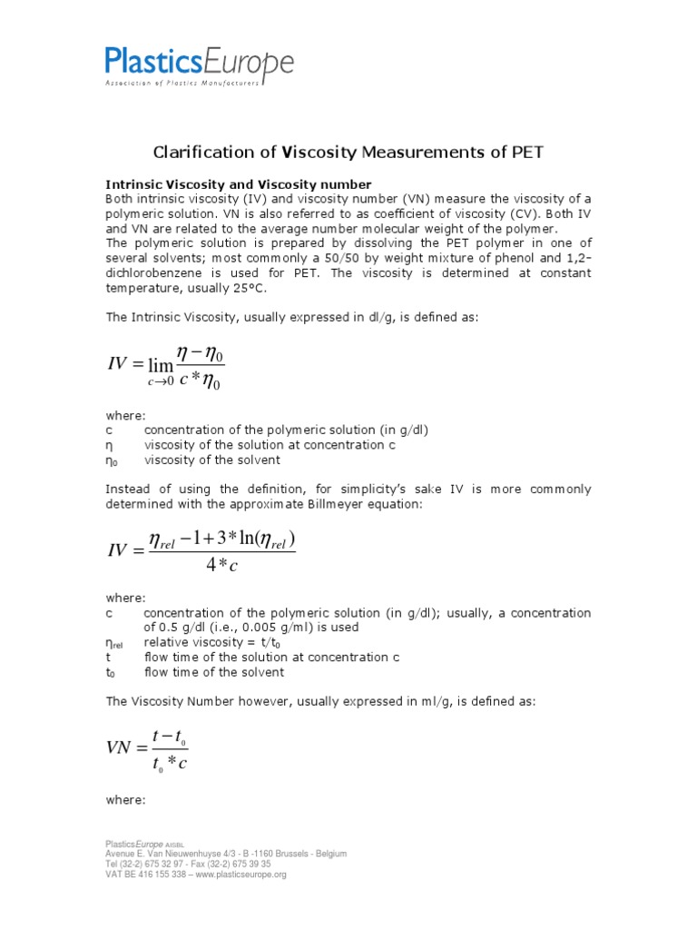 PET Intrinsic Viscosity Measurement Guide | PDF | Polymers | Viscosity