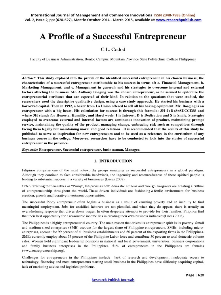 A Profile Of A Successful Entrepreneur Pdf Entrepreneurship Bakery